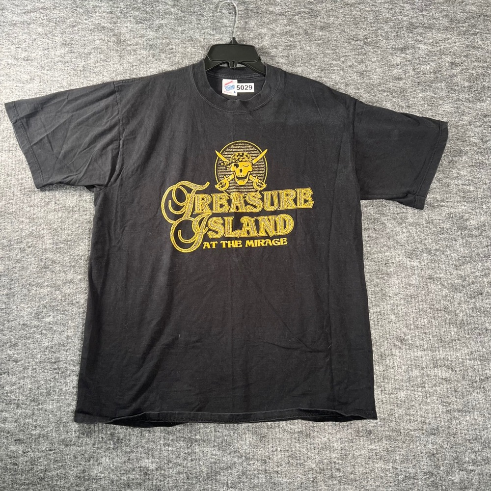 Vintage Treasure Island at The Mirage Las Vegas T Shirt Jerzees Black Large 90s